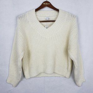 TOPSHOP Womens White Chunky Long sleeve V-neck